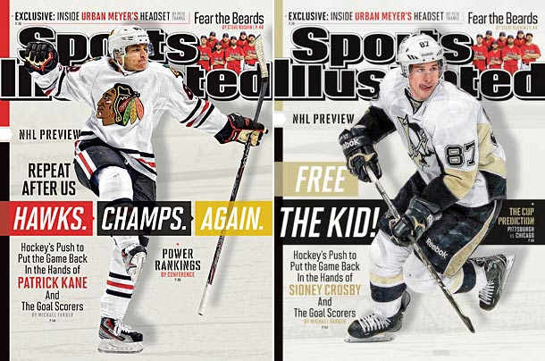Patrick Kane and SIdney Crosby on covers of Sports Illustrated's September 30, 2013 issue.